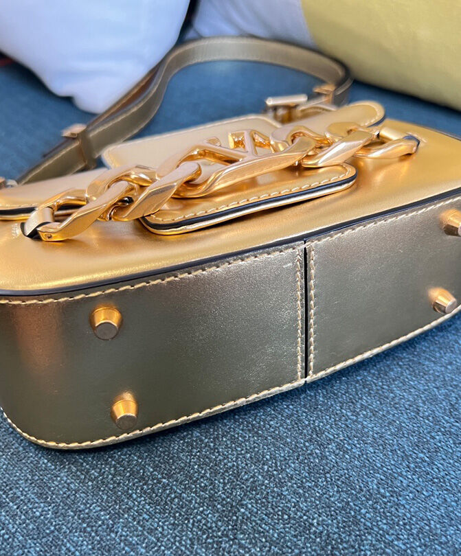 Valentino Vlogo Chain Small Laminated Nappa Shoulder Bag